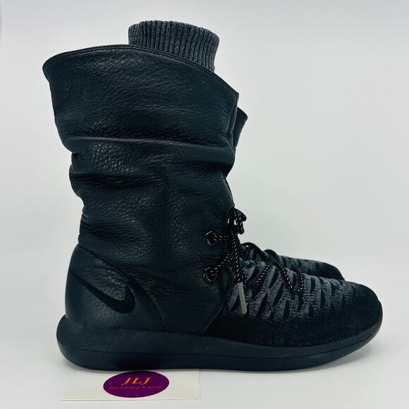 Nike Women's Roshe Two High Flyknit Sneaker Boots 'Black' 861708-001 Size 7.5 - Picture 1 of 11